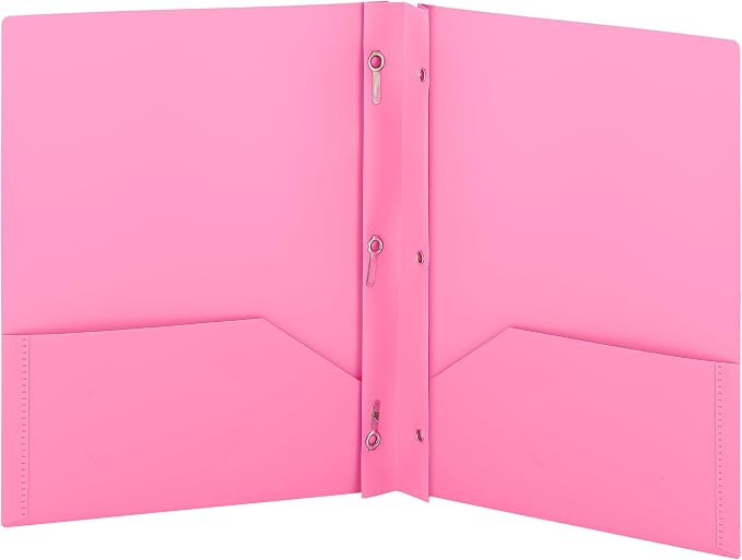 Plastic Folders with Pockets and Prongs Pink - Two Pocket Folder with Brads - 3 Prong Folders wit... | Amazon (US)
