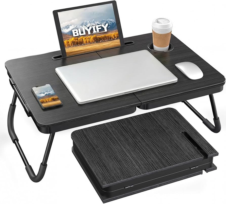 BUYIFY Foldable Laptop Bed Desk for Couch, Sofa - Large Lap Desk Tray Table with Cup Holder and T... | Amazon (US)