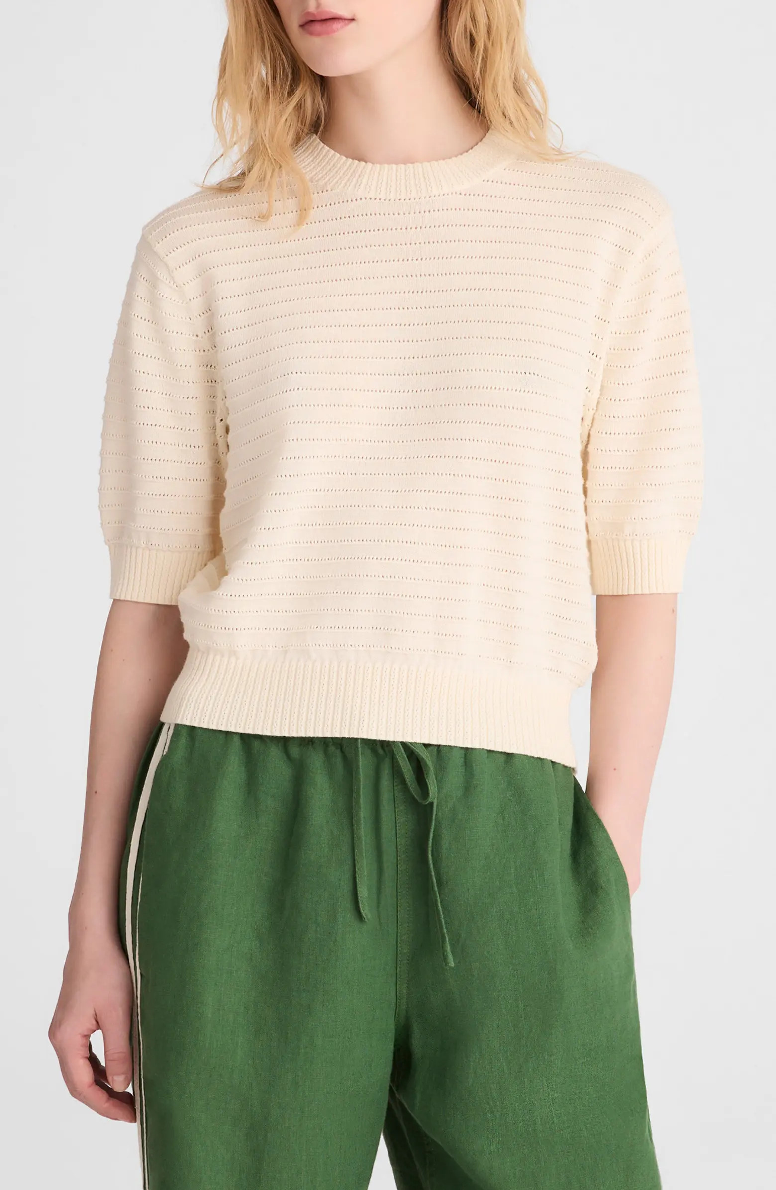 Textural Stitch Crewneck Cotton Sweater | Nordstrom