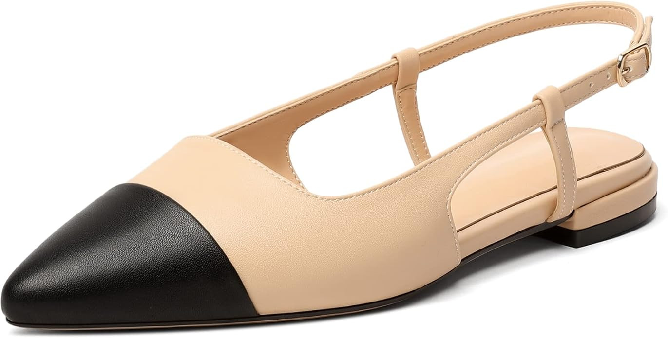 Mettesally Women Cap Toe Flats Slip On Ballet Flats Two-Tone Comfortable Pointed Toe Flats Low He... | Amazon (UK)