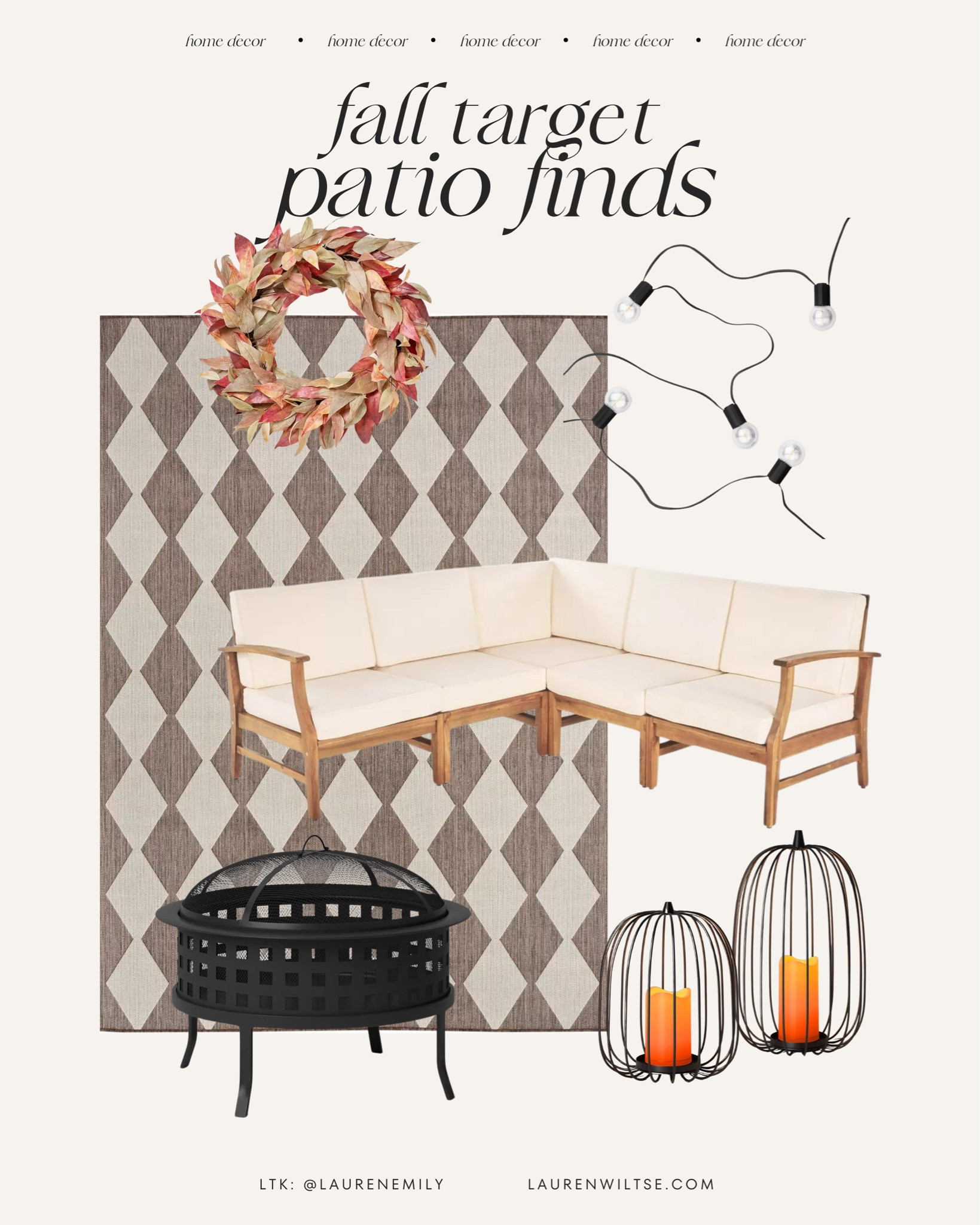When people say “patio season” they often think about summer, but for me fall is the sweet spot! Cool temperatures, less bugs, a cracking fire, and glass of red wine - ah I can not wait! I am still loving this summer weather, but I wanted to start searching for some cute autumn patio decor to spruce up my outdoor space!

I found the cutest checker fall rug (that looks really similar to my kitchen runner), I also adore the little pumpkin lanterns! Target has the patio future and decor finds for fall!

These are the best affordable fall furniture and decor pieces for transitioning into autumn home style!

Patio decor, fall patio, patio lanterns, affordable home decor, home style, target home, target fall decor, target decor finds

#LTKHome