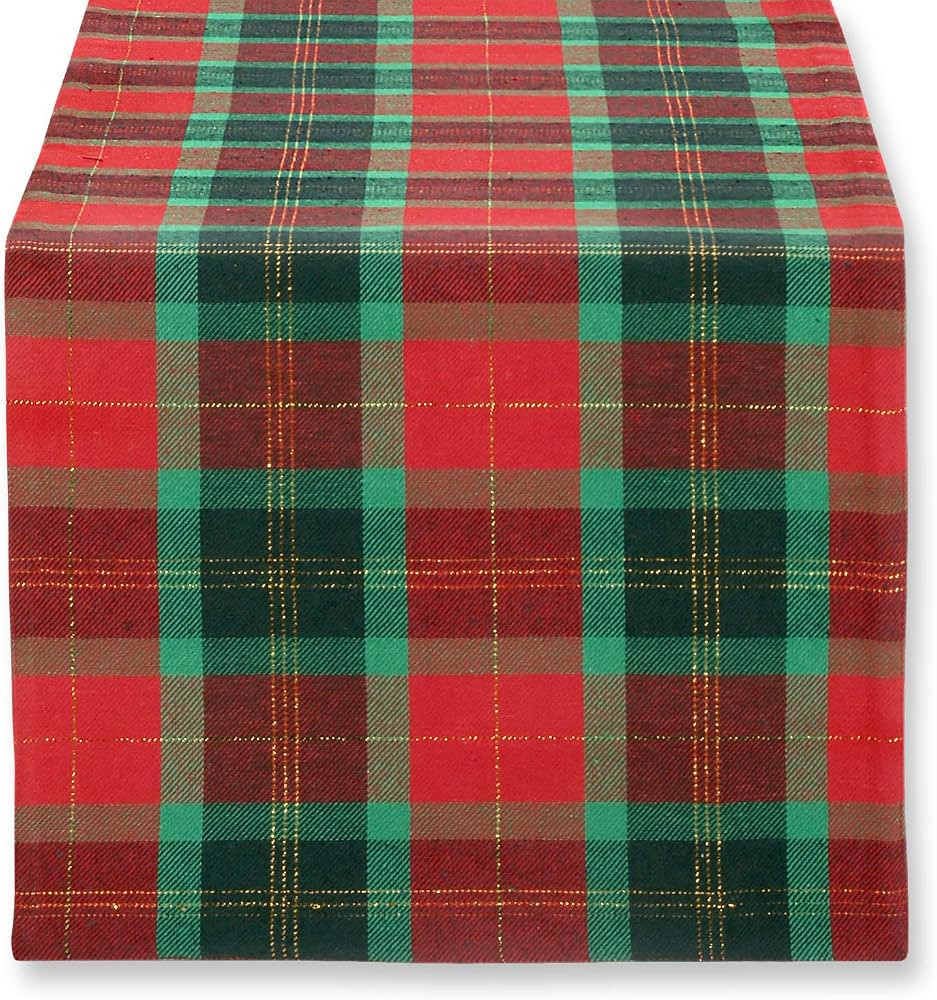 Cackleberry Home Red and Green Christmas Plaid with Gold Lurex Woven Fabric Table Runner Reversib... | Amazon (US)