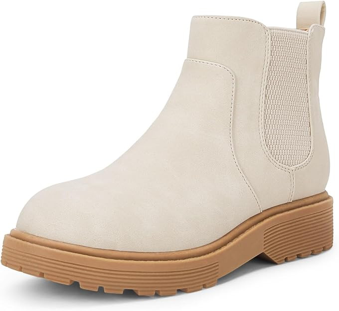 Coutgo Girls Kids Lug Sole Ankle Boots Side Zip Chunky Low Heel Slip On Winter Casual Chelsea Boo... | Amazon (US)