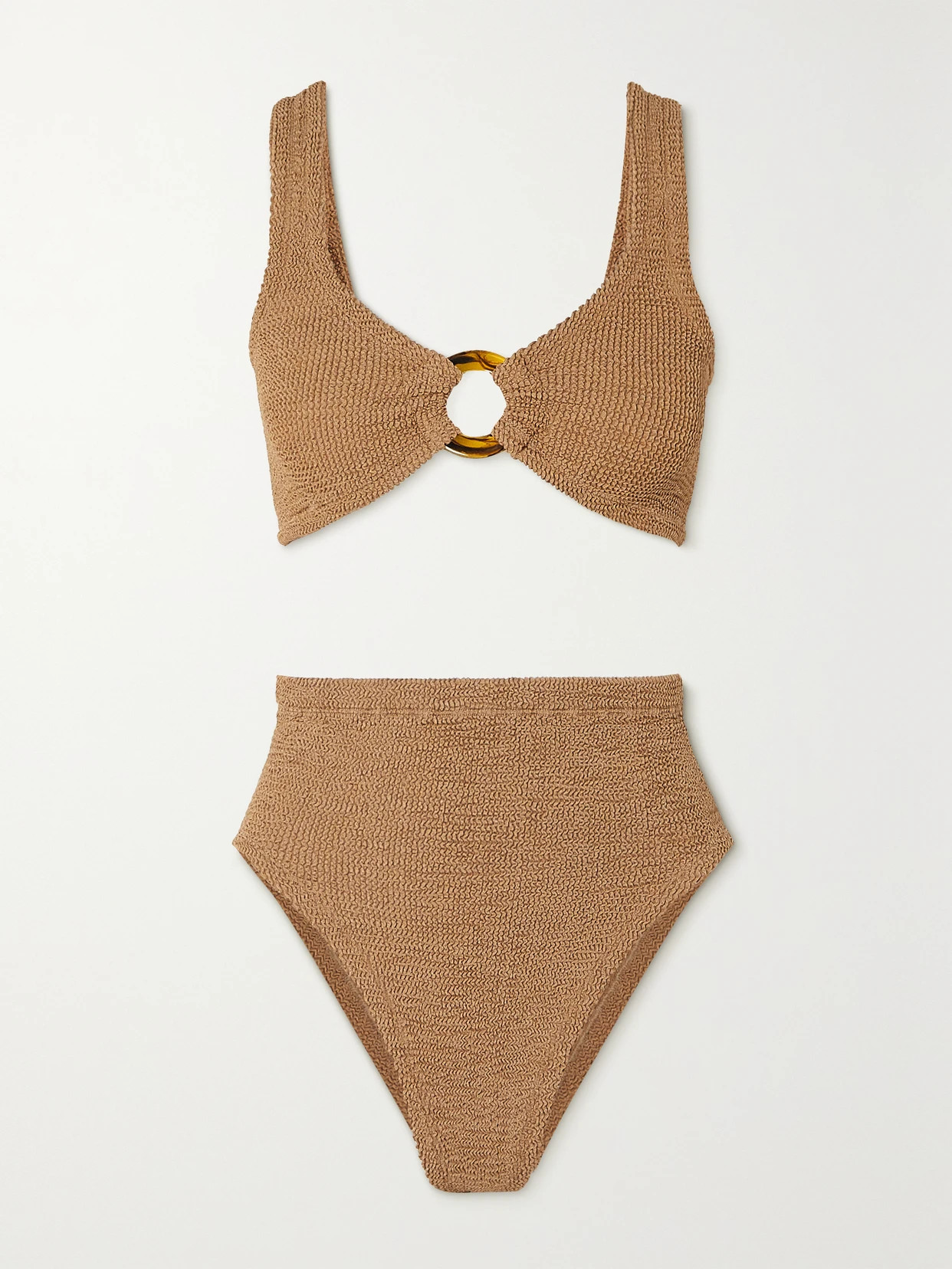Hunza G - + Net Sustain Nadine Seersucker Bikini - Brown | NET-A-PORTER (US)
