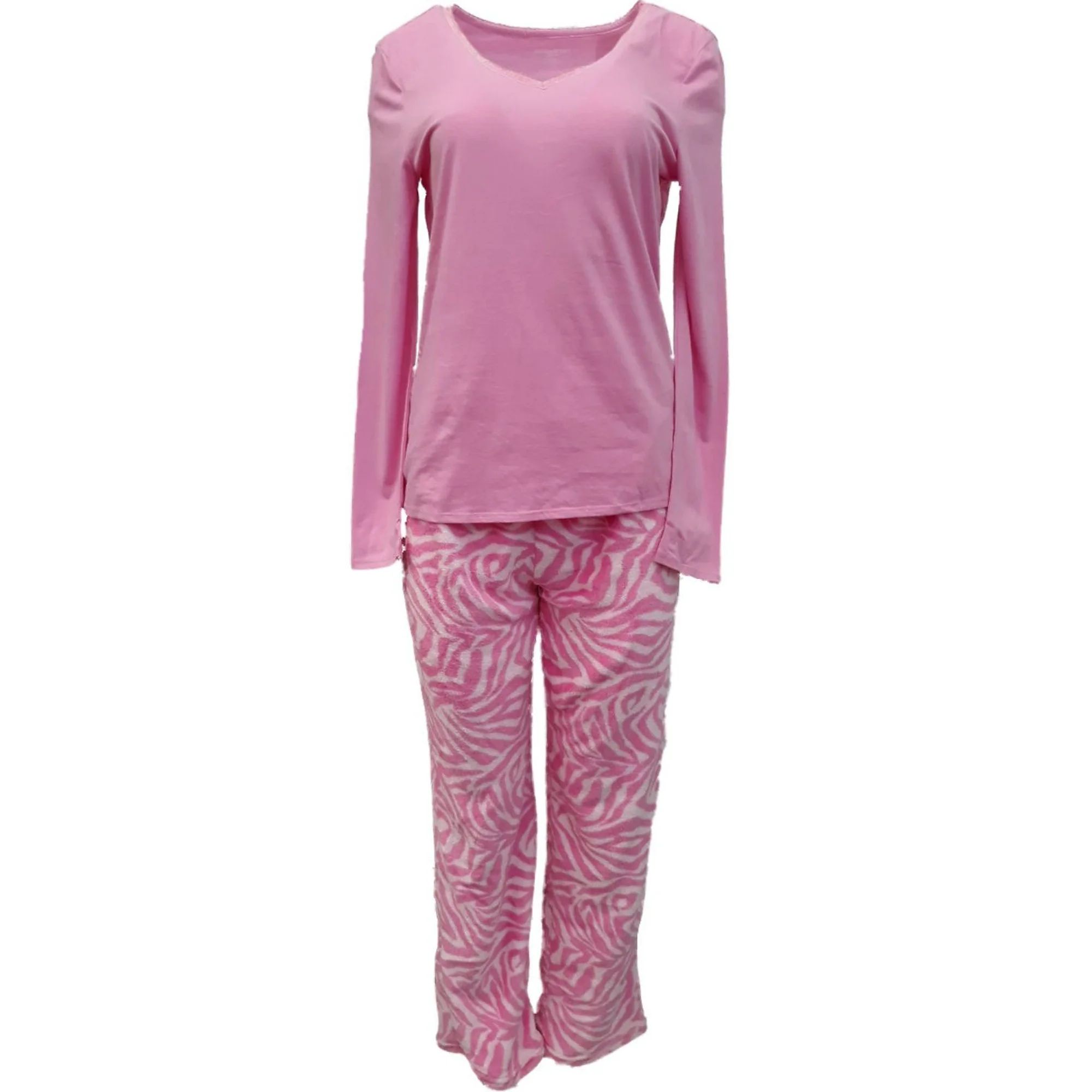 Womens Light & Hot Pink Zebra Tiger Animal Print Fleece Pajamas Sleep Set | Walmart (US)