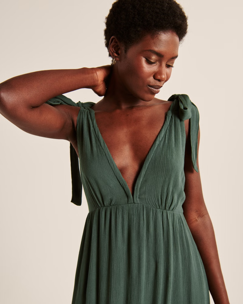Women's Tie-Strap Babydoll Midaxi Dress | Women's Dresses & Jumpsuits | Abercrombie.com | Abercrombie & Fitch (US)