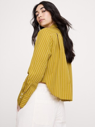 Cropped Cotton Poplin Shirt with Elbow Patches | Banana Republic (US)