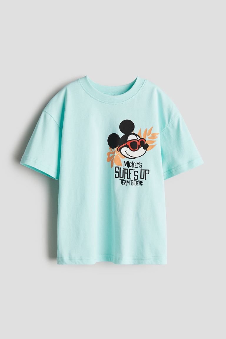 Printed T-shirt - Round Neck - Short sleeve - Mint green/Mickey Mouse - Kids | H&M US | H&M (US + CA)