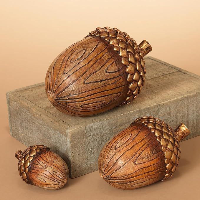 One Holiday Way Set of 3 Rustic Brown and Gold Faux Acorn Figurines - Elegant Golden Textured Fal... | Amazon (US)