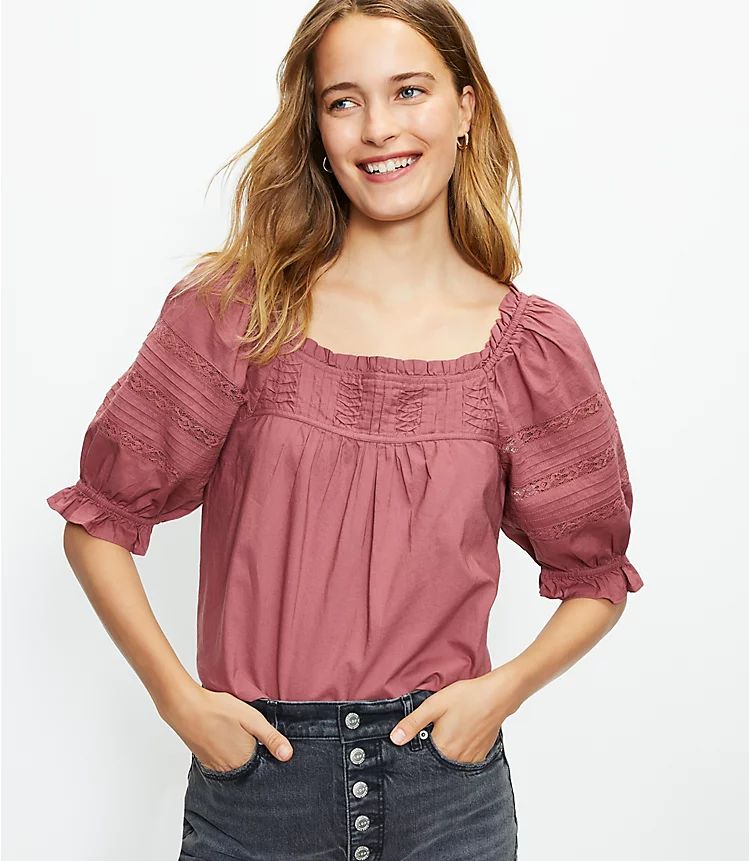 Pintucked Puff Sleeve Top | LOFT