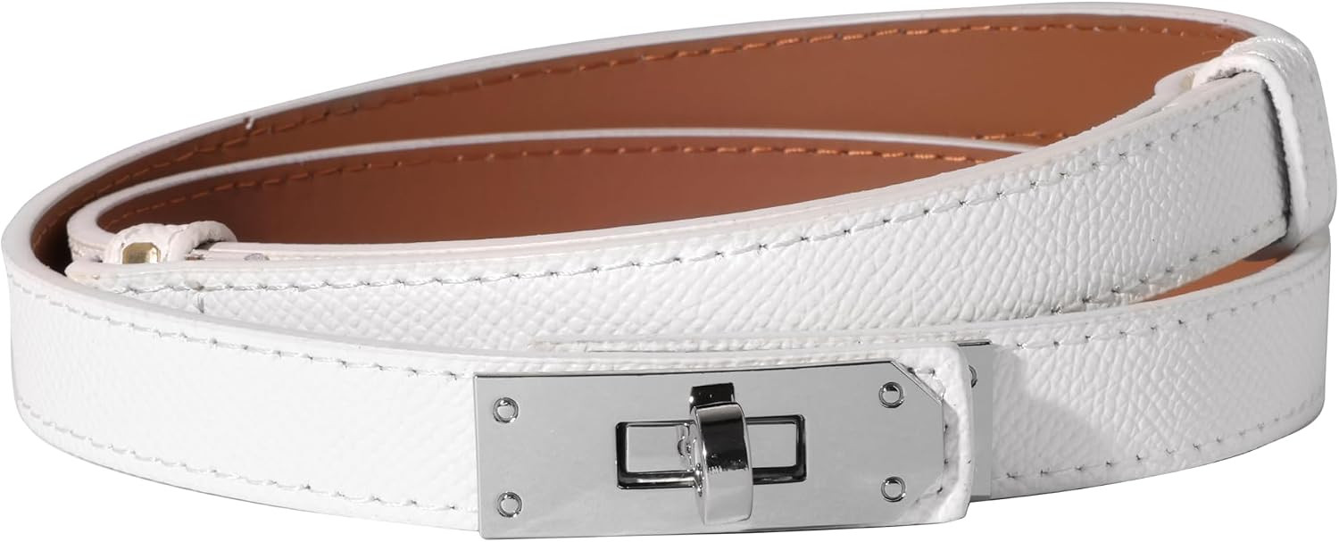 Ovekaut Women Skinny Leather Belt Solid Color Alloy Turn Lock Adjustable Waistband for Dresses Jeans Coats | Amazon (US)