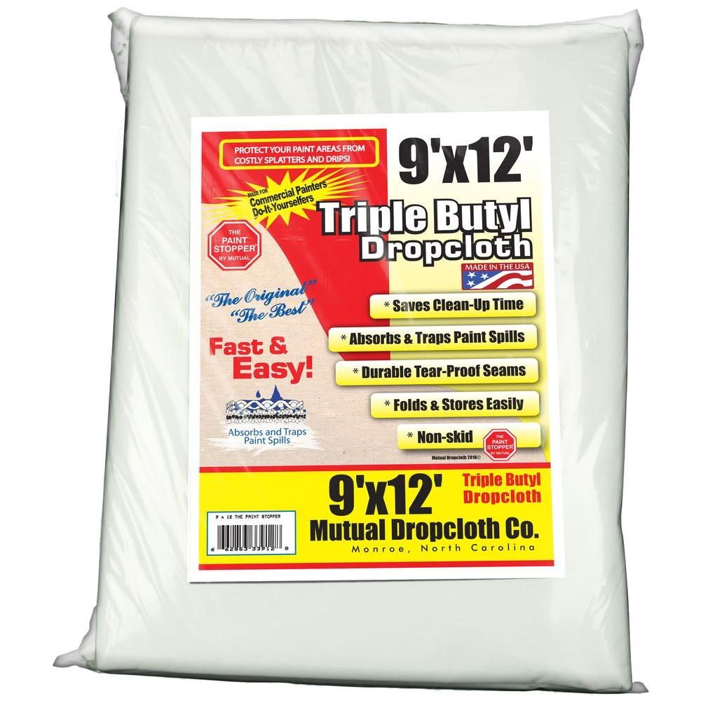 9 ft. x 12 ft. Triple Coated Butyl Drop Cloth White the Original Paint Stopper | The Home Depot