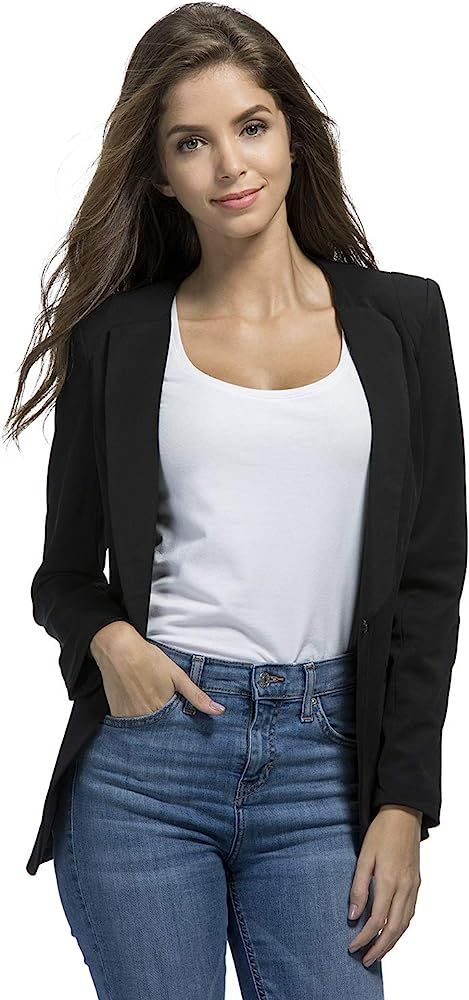 Womens Casual Basic Work Office Cardigan Tuxedo Summer Blazer Open Front Boyfriend Jacket | Amazon (US)