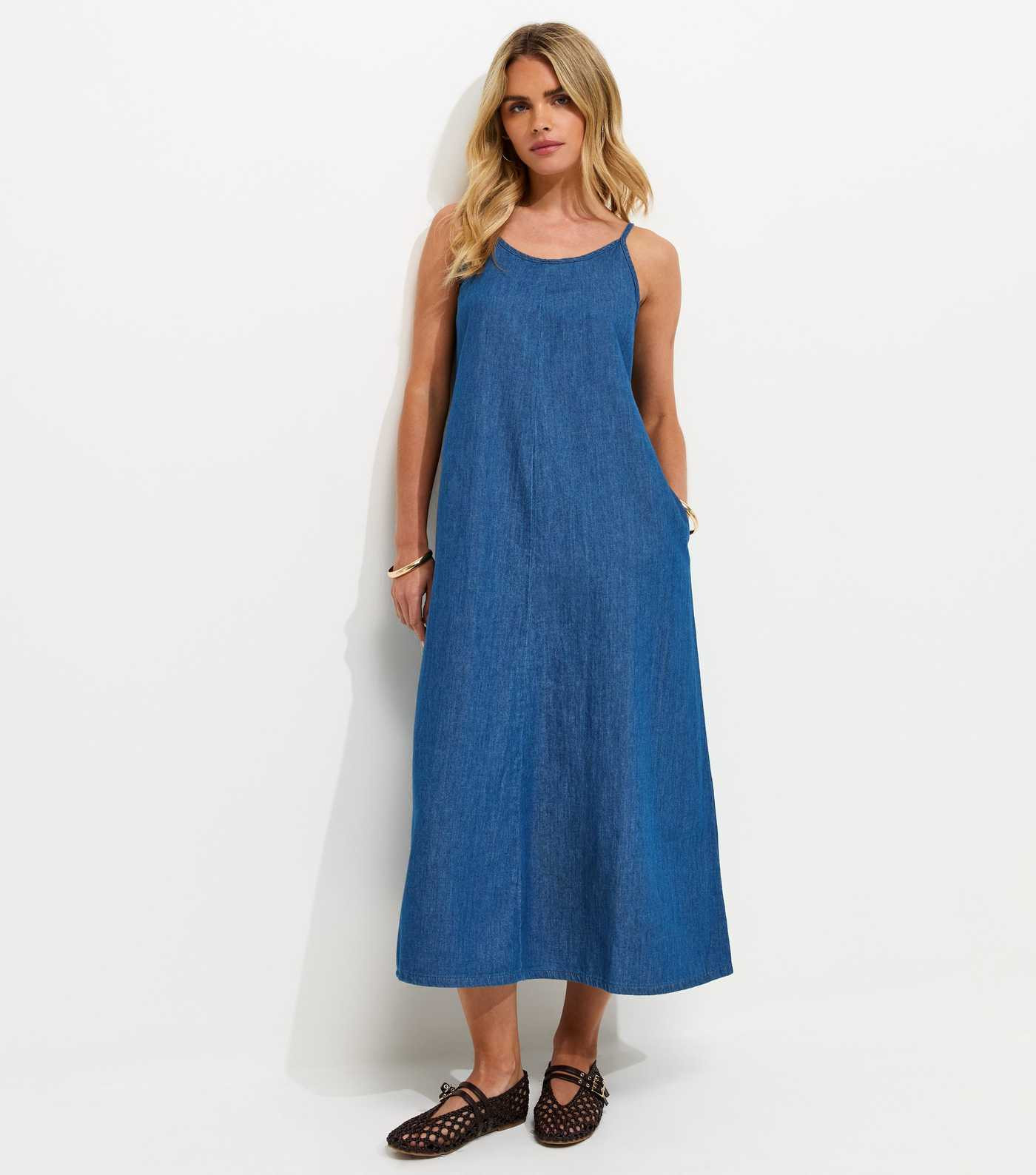 Petite Blue Denim Smock Midi Dress | New Look | New Look (UK)