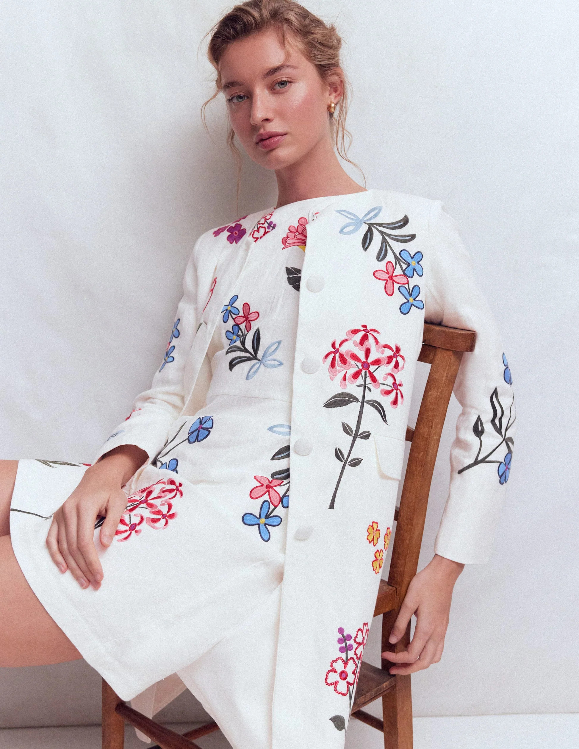 Embroidered Linen Coat-Ivory Embroidered | Boden (US)