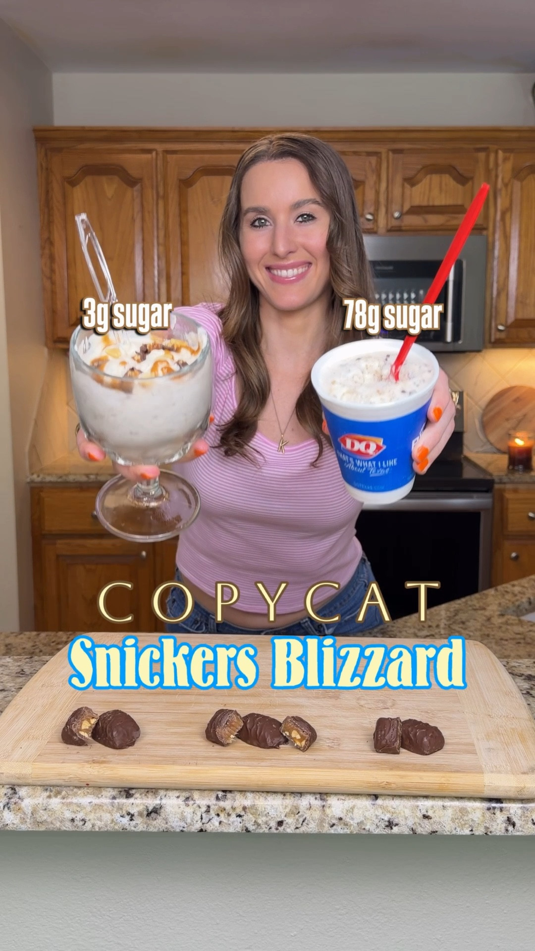 Copycat snickers blizzard. Low sugar dessert. Low sugar ingredients. Sugar free. Healthy ice cream. Chocolate. 

#LTKfoodie