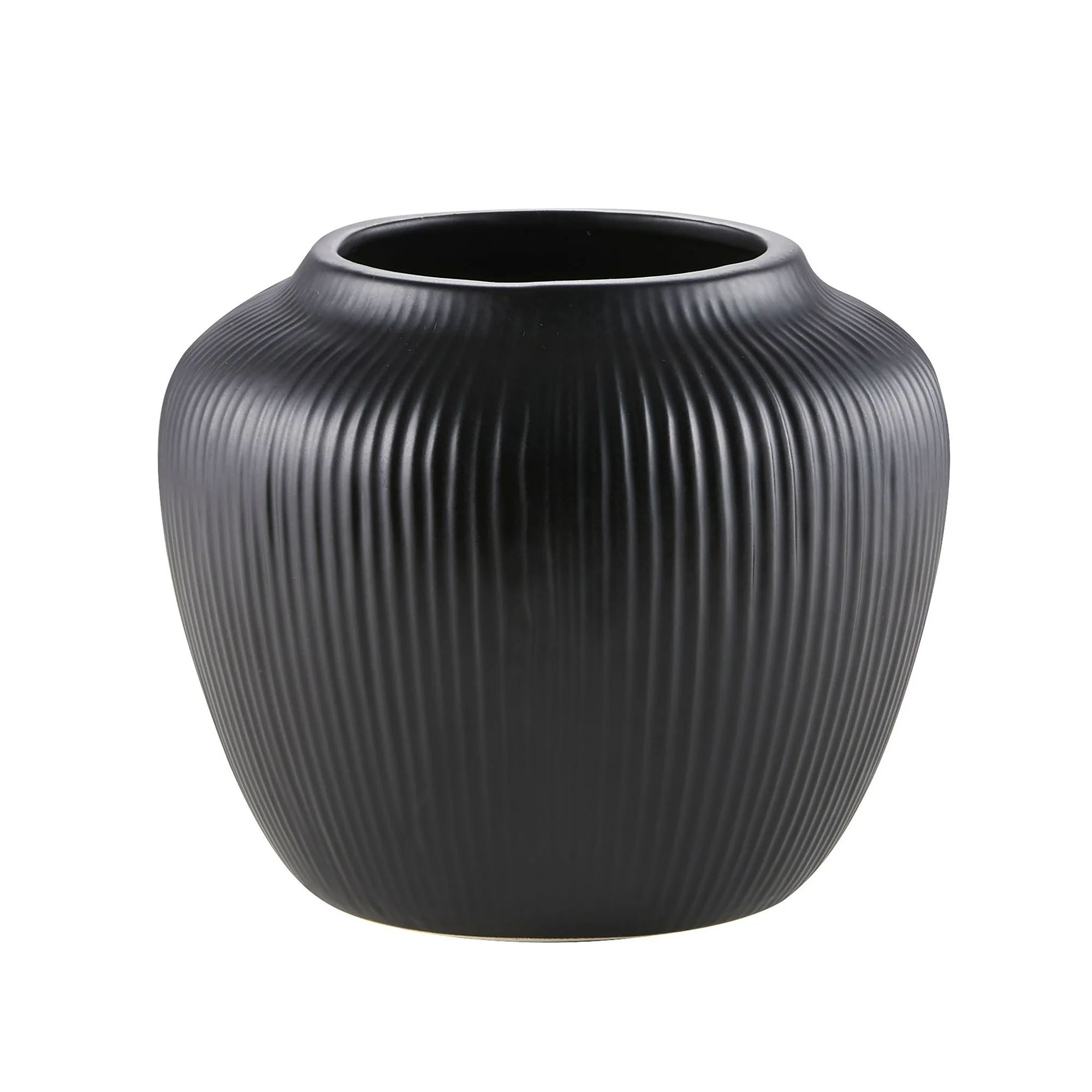 My Texas House 5" Black Textured Stripe Round Stoneware Vase | Walmart (US)