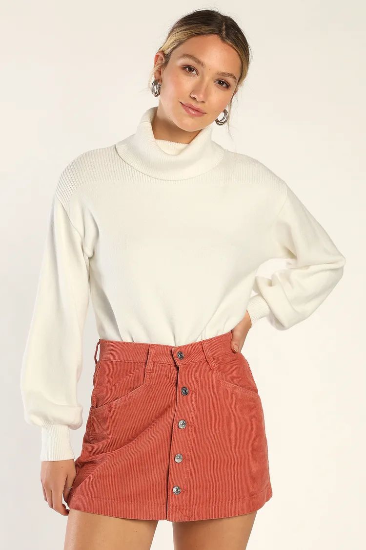 Ray Cord Terracotta Corduroy Button-Up Mini Skirt | Lulus (US)