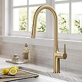 Kraus KPF-3101BG Oletto Modern Pull-Down Single Handle Kitchen Faucet, 19.5 inch, Brushed Gold | Amazon (US)