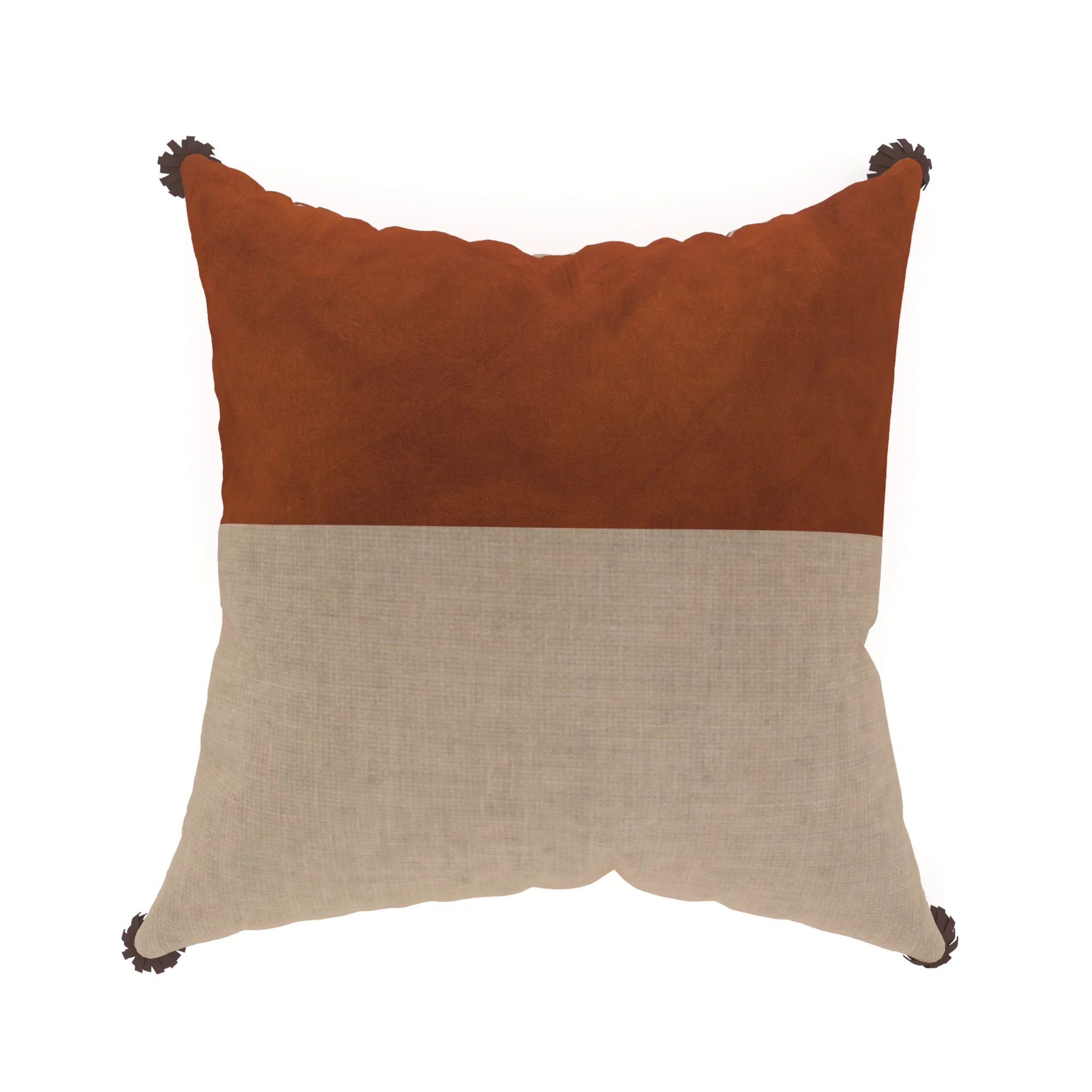 Decorative Throw Pillow Cover, 18” x 18”, Brown and Linen, Textural Half Faux Leather and Hal... | Walmart (US)