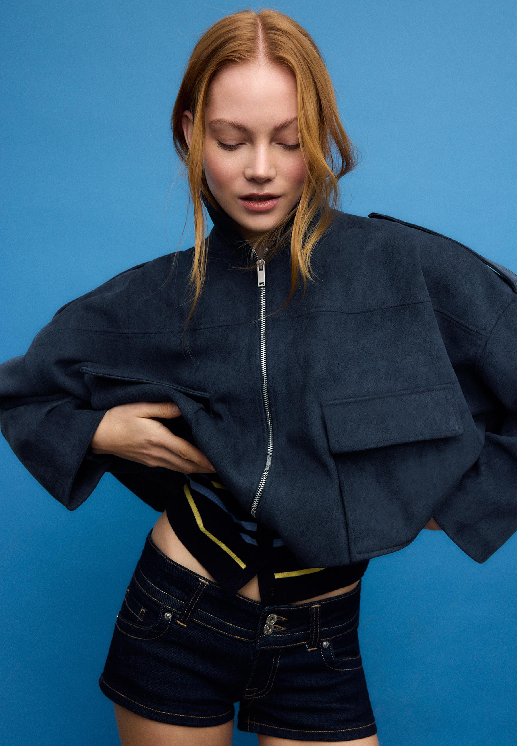 Faux suede bomber jacket - Women's fashion | Stradivarius United Kingdom | Stradivarius (UK)