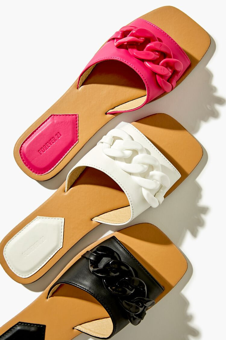 Women's Chain-Strap Flat Sandals in White, 6 | Forever 21 (US)