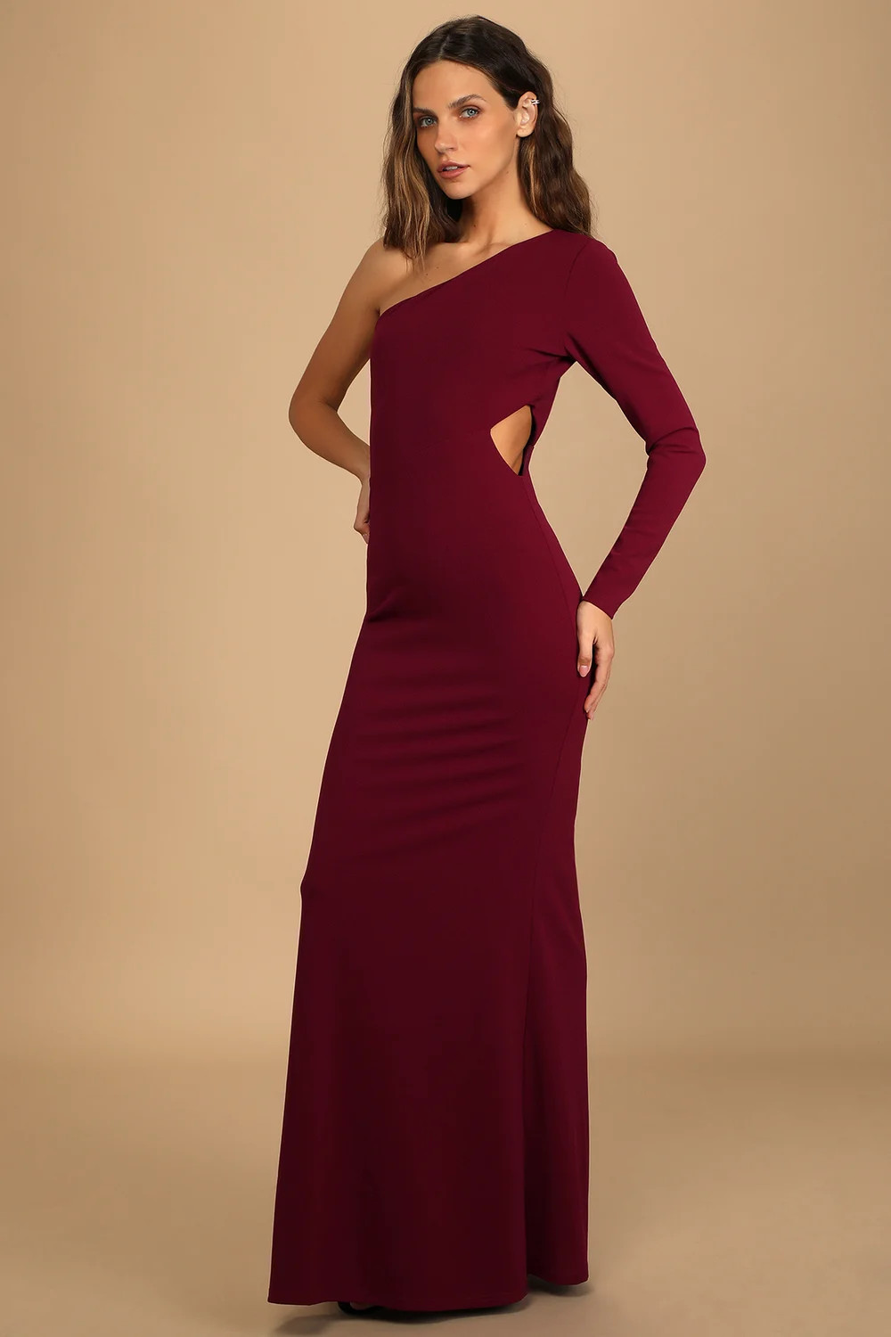 Wondrous Romance Burgundy One-Shoulder Mermaid Maxi Dress | Lulus (US)