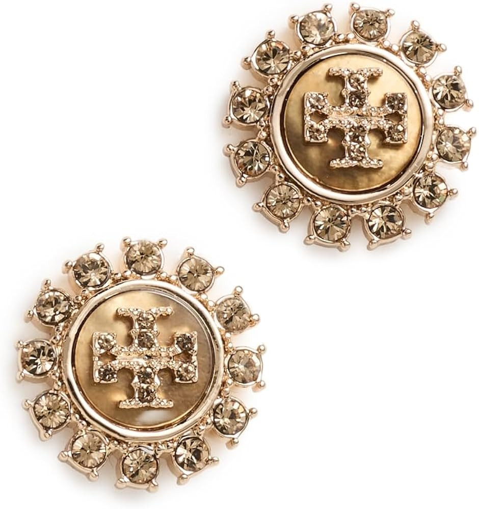 Amazon.com: Tory Burch Women's Moondance Pearl and Crystal Stud Earrings, Tory Gold/Brown, One Si... | Amazon (US)