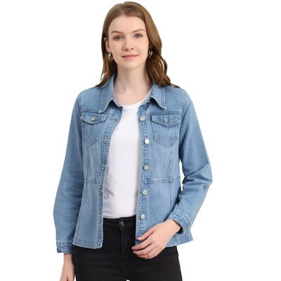 INSPIRE CHIC Women's Vintage Long Sleeve Washed Button Down Denim Jacket Light Blue Small | Target