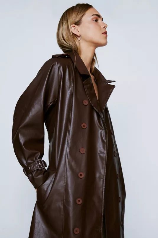 Faux Leather Belted Longline Trench Coat | NastyGal (UK, IE)