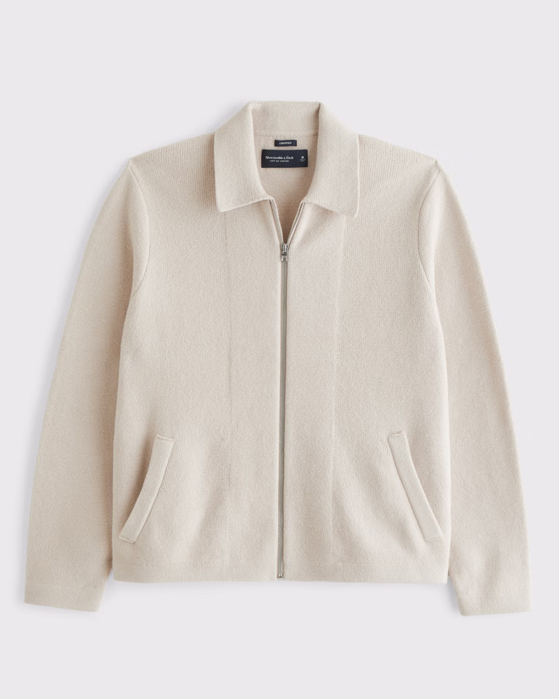 Abercrombie & Fitch Men's Cropped Sweater Shirt Jacket in Cream - Size XS | Abercrombie & Fitch (US)