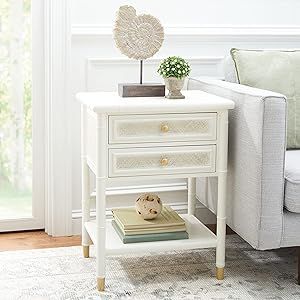 Safavieh Home Collection Ahab White/Gold 2-Drawer 1-Shelf Accent Table (Fully Assembled) ACC6606B | Amazon (US)