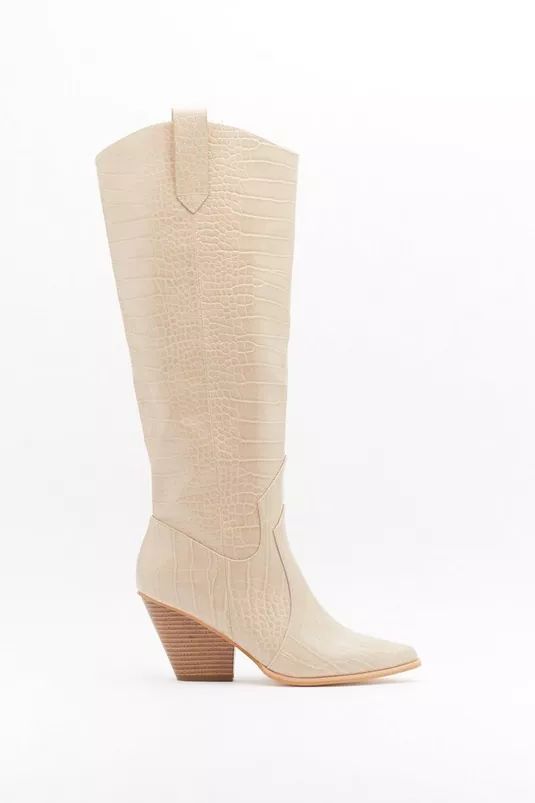 Western Knee High Faux Leather Croc Boots | Nasty Gal (US)