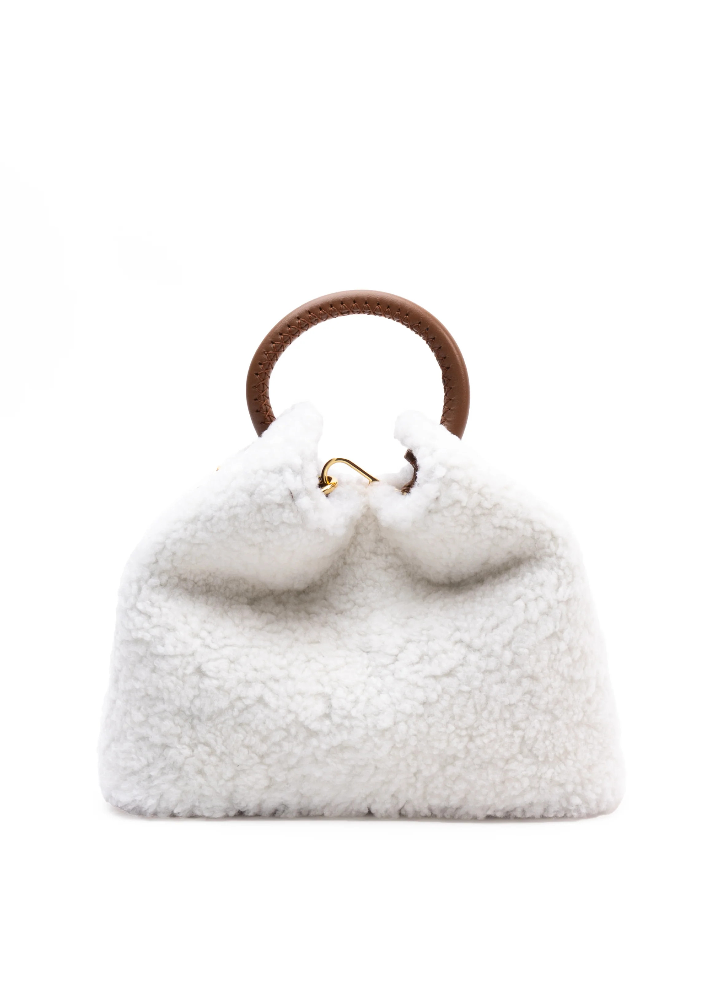 Baozi Shearling Teddy White Cognac - Fuzzy Shoulder Bag - Elleme | Elleme
