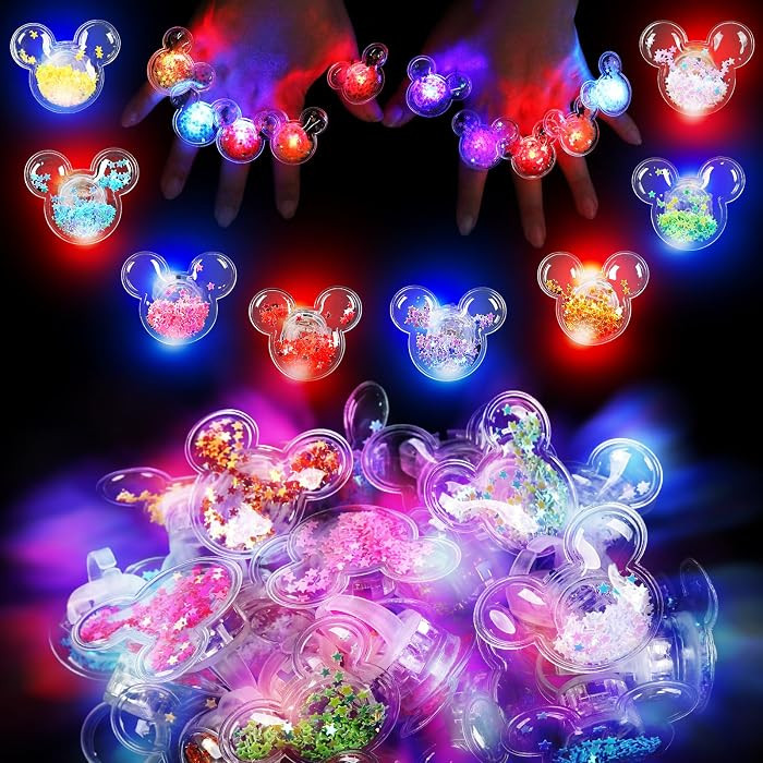 Mouse Party Favors 24 Pcs Glitter Ear LED Light Up Rings | Amazon (US)