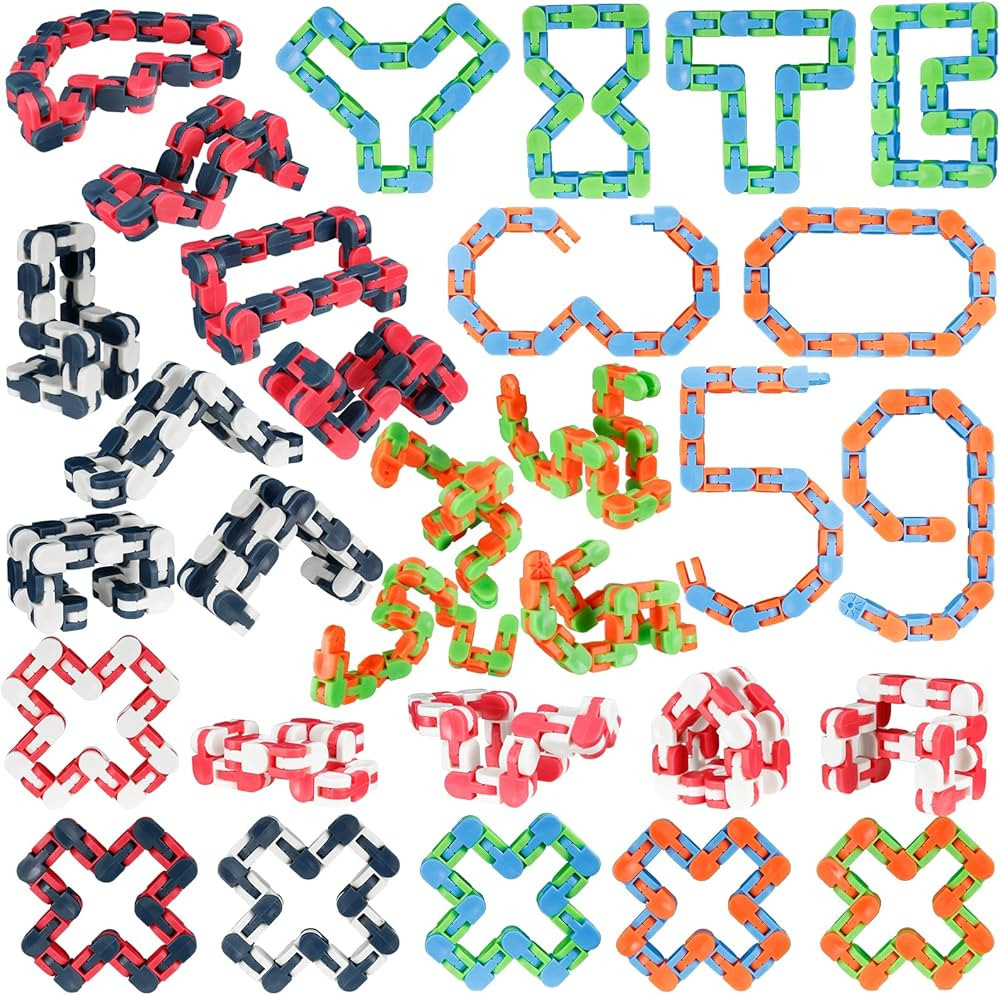 LENDOD 30 Pack Wacky Tracks Snap and Click Fidget Toys Finger Sensory Toys, 24 Links Snake Puzzle... | Amazon (US)