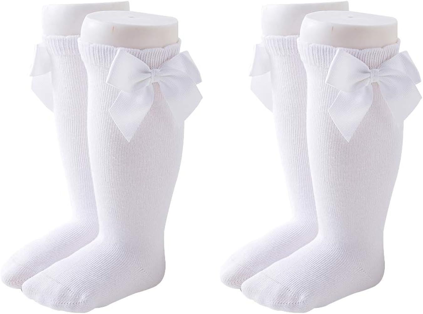 Maorrew 2 Pack Baby Girls Knee High Socks Bow Long Stockings Infants Toddlers Cotton Ruffled Unif... | Amazon (US)