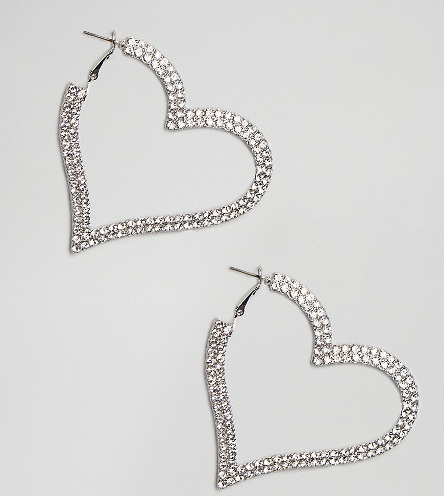 Liars & Lovers rhinestone heart chunky hoop earrings - Silver | ASOS US