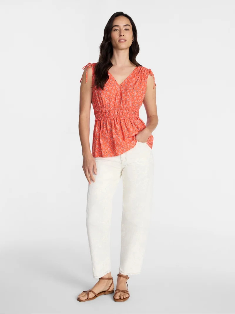 Time and Tru Women's Ruched Tie Shoulder Top, Sizes XS-XXXL | Walmart (US)