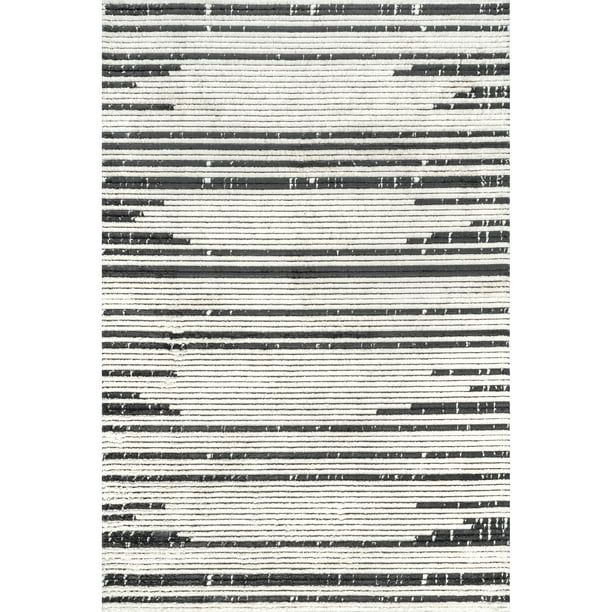 nuLOOM Carling Soft Shaggy Textured Contemporary Stripes Fringe Area Rug, 5' 3" x 7' 6", Beige - ... | Walmart (US)