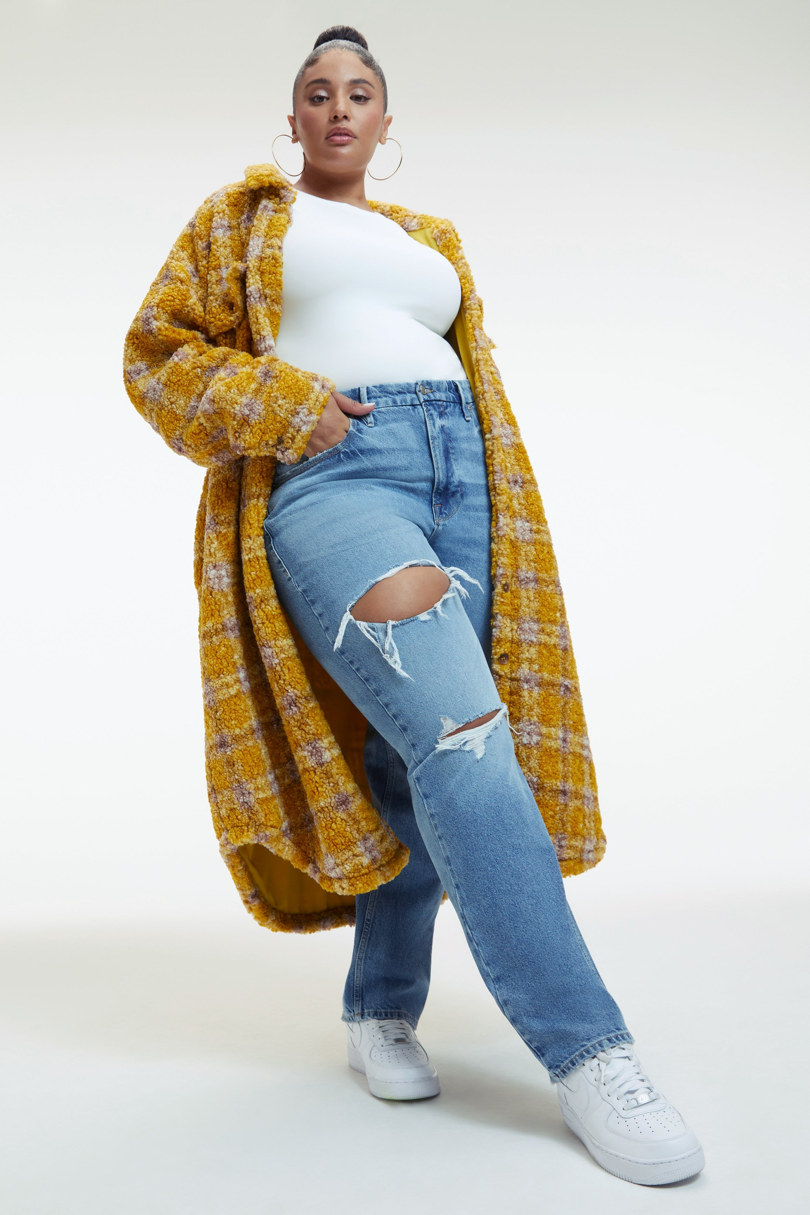 LONG SHERPA SHACKET | EMORY SHERPA PLAID001 | Good American