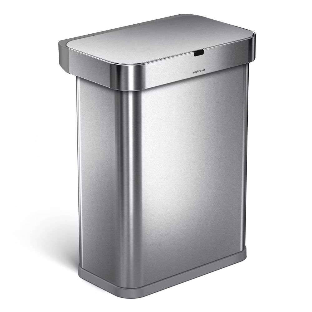 simplehuman 58L Stainless Steel Rectangular Voice Plus Motion Sensor Trash Can Silver | Target