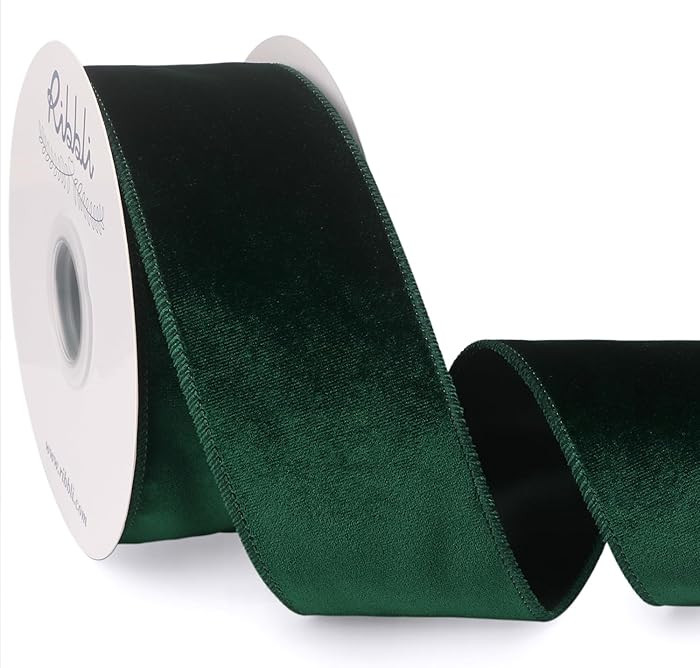 Ribbli Forest Green Velvet Wired Ribbon 2.5 Inch Velvet with Satin Christmas Ribbon for Gift Wrap... | Amazon (US)