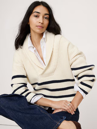 Merino-Cotton Shawl-Collar Sweater | Banana Republic (US)