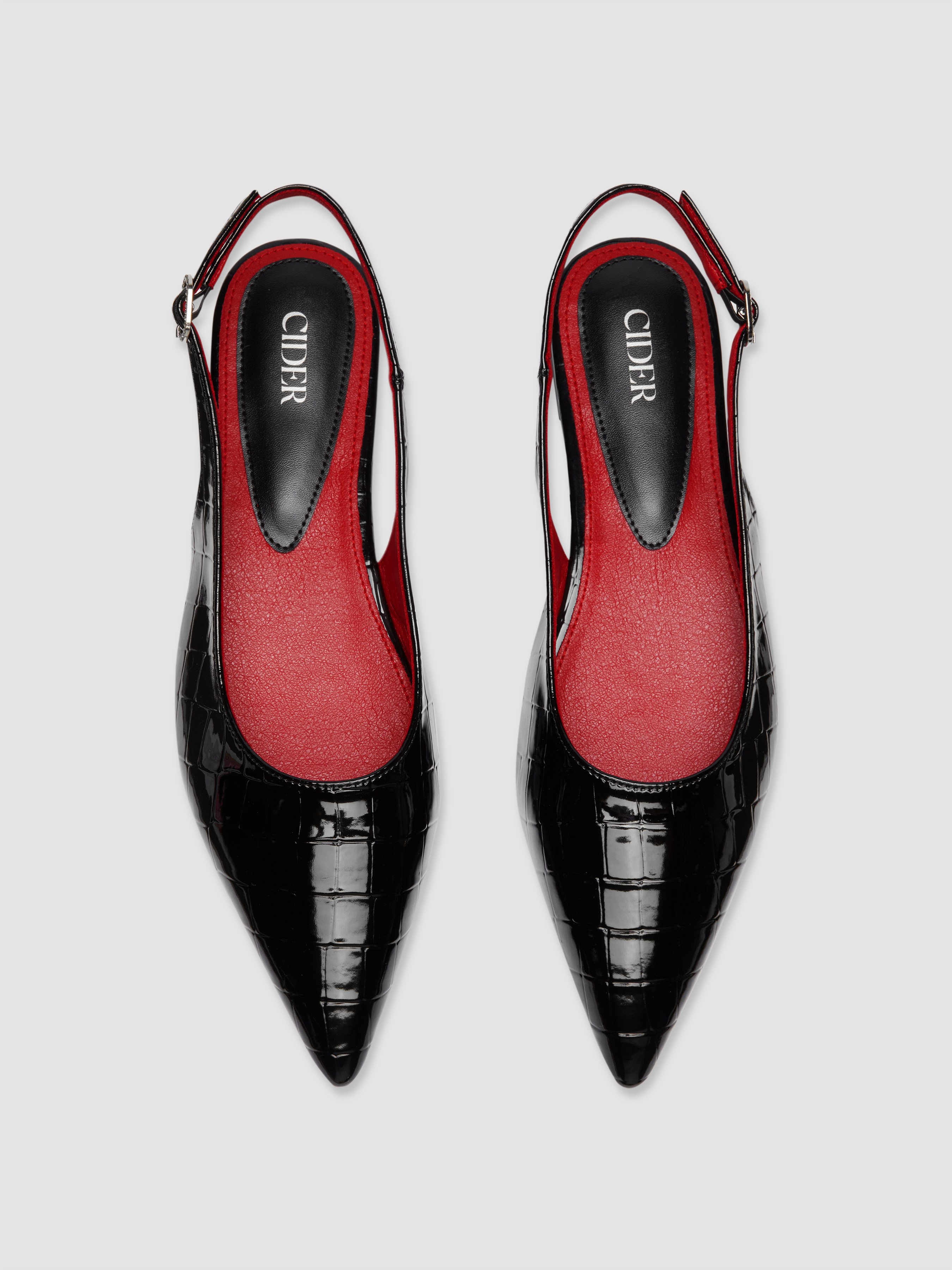 City Chic CROCODILE PATTERN POINTED TOE SLINGBACK FLATS For Work | Cider