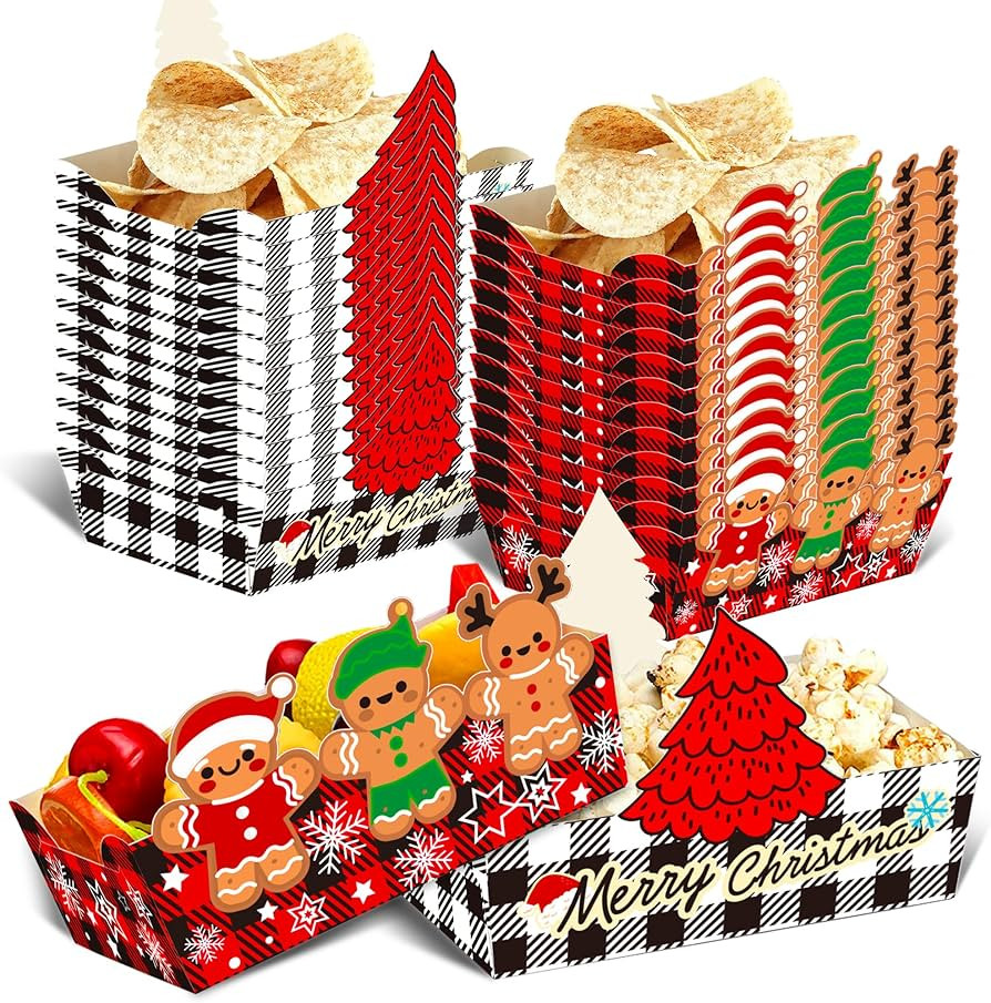 Christmas Paper Food Tray 24pcs Buffalo Plaid Xmas Decorations Christmas Gingerbread Man Disposab... | Amazon (US)