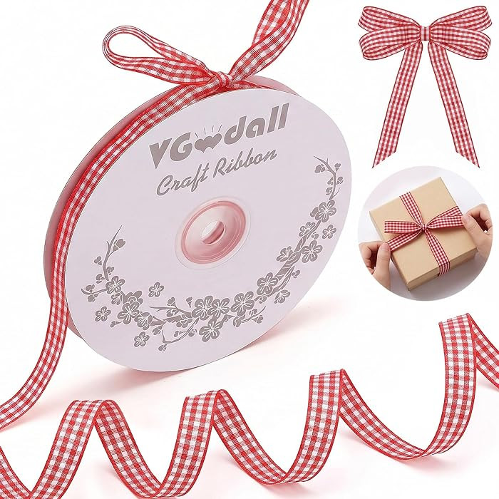 VGOODALL Red Gingham Ribbon, 3/8 inch X 50 Yards | Amazon (US)