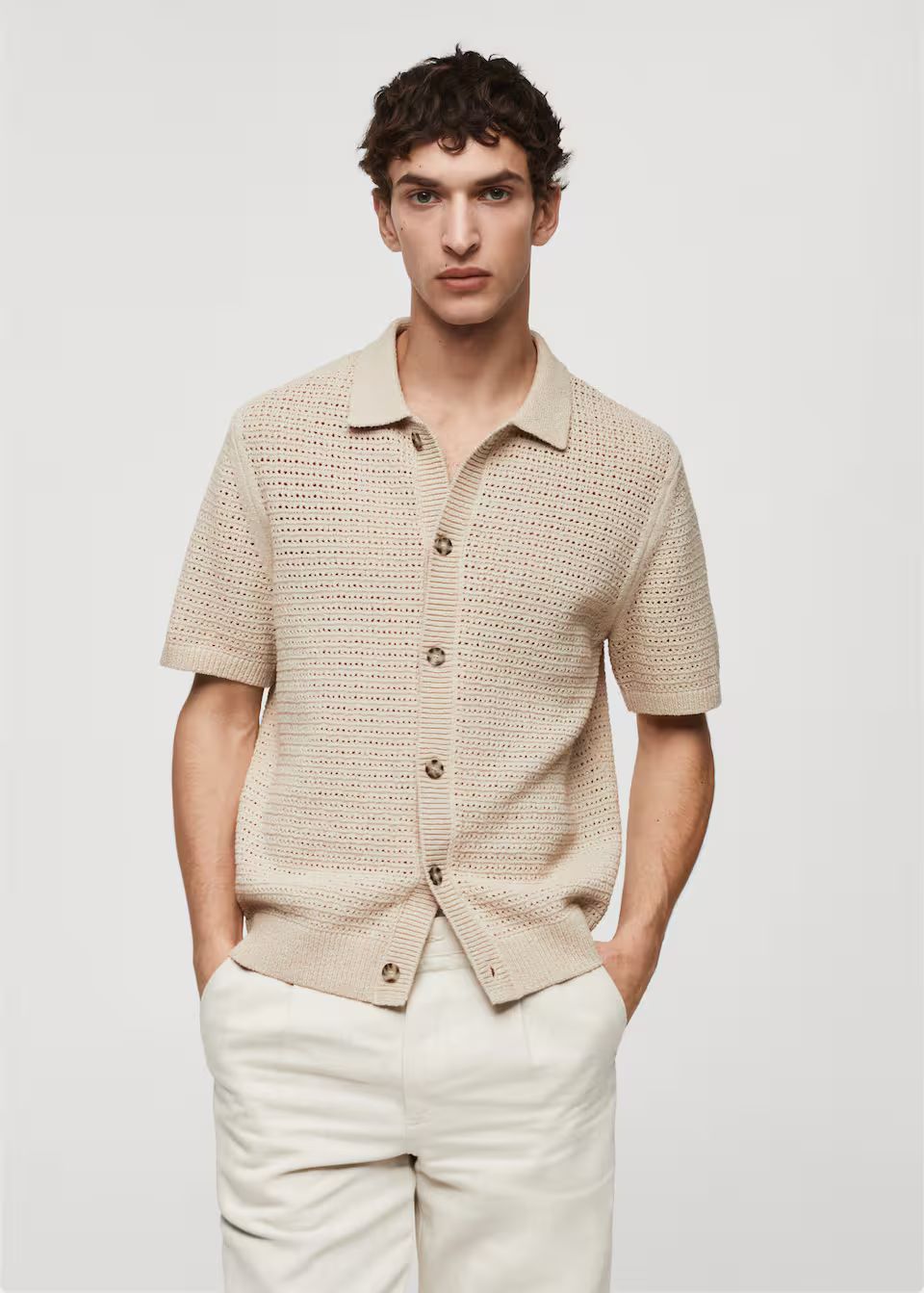 Openwork knit polo with buttons | MANGO (US)