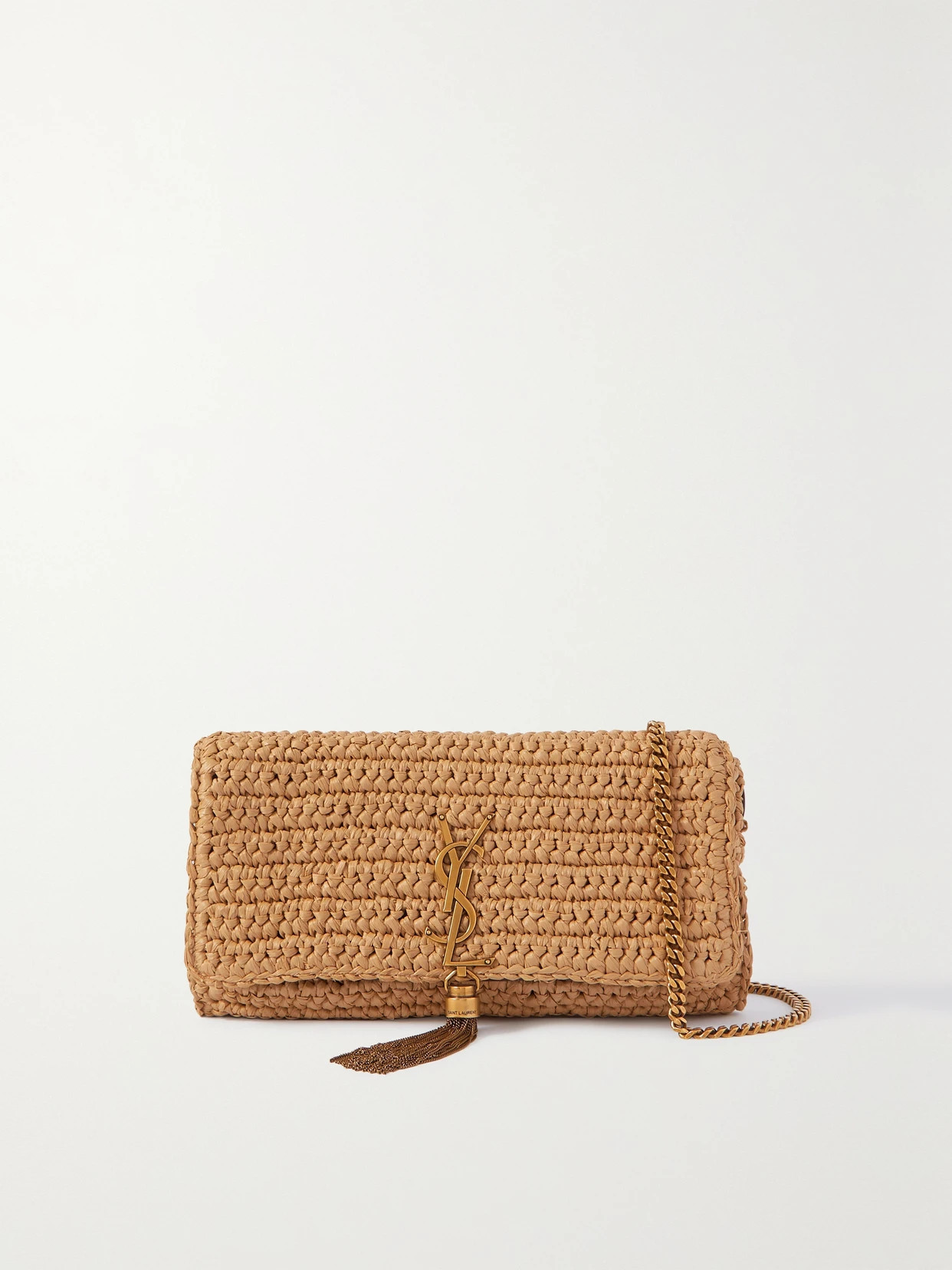 SAINT LAURENT - Kate Embellished Raffia Shoulder Bag - Cream | NET-A-PORTER (US)