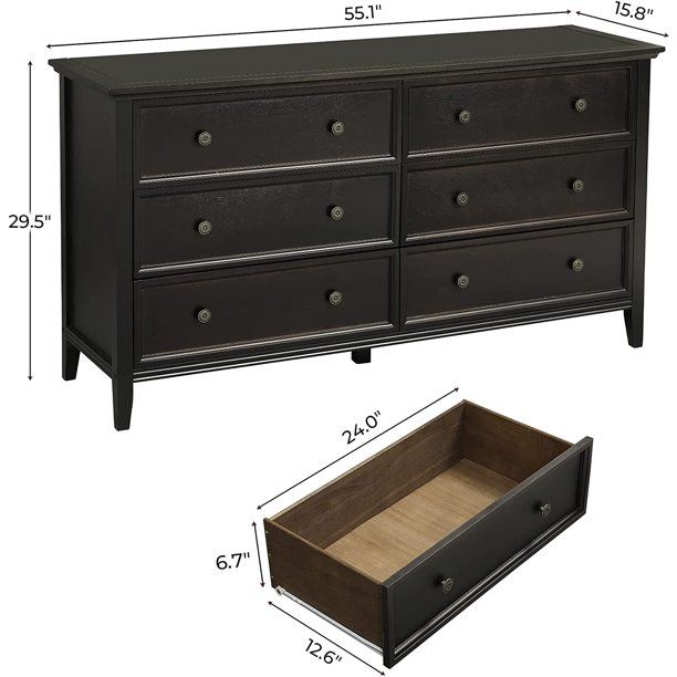 6 Drawer Double Dresser, Solid Wood Dresser Chest,Storage Tower Clothes Organizer, Large Storage ... | Walmart (US)